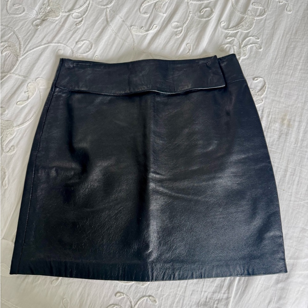 INC International Concepts Black Leather Mini Skirt